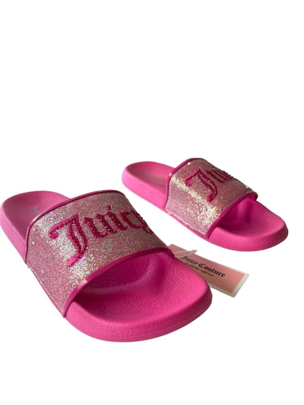 Juicy Couture Kids Girls Size 5 Pink Logo Flip Flop Sandals Glitter Shoes NEW